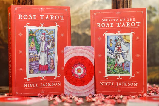 The Rose Tarot by Nigel Jackson – 78-card deck featuring medieval-inspired artwork, blending elements of the Rider-Waite-Smith and Marseille traditions, with a focus on Western esoteric symbolism.
