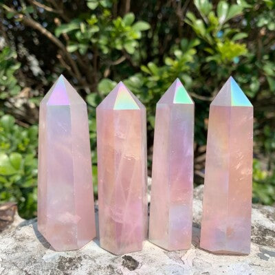 Angel Aura Rose Quartz Tower 4"