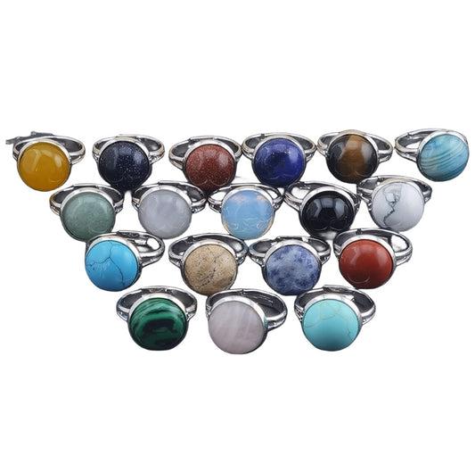 Gemstone 12mm Round Cab Adjustable Rings - Style #18