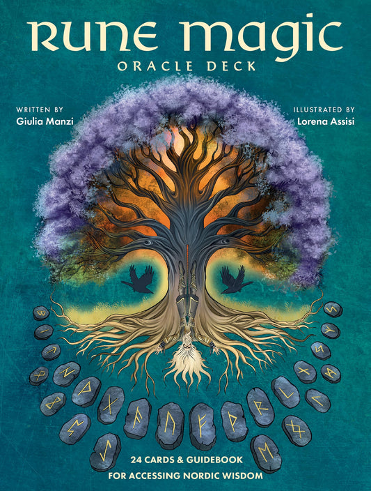 Rune Magic Oracle Deck by Giulia Manzi & Lorena Assisi – a 24-card Norse divination set with illustrated guidebook.
