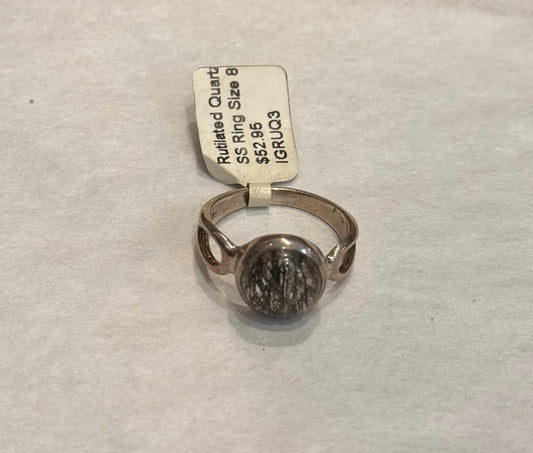 Rutilated Quartz Sterling Silver Ring size 8 – sparkling crystal jewelry featuring golden needle-like inclusions promoting clarity and vitality.
