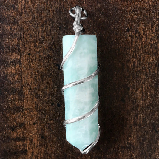 Amazonite Coil Wrapped Point Pendant