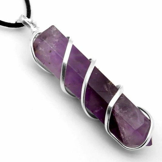 Amethyst Coil Wrapped Point Pendant