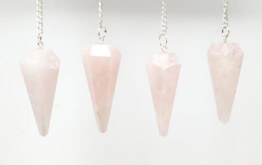 Rose Quartz 6 Faceted Pendulum With Chain