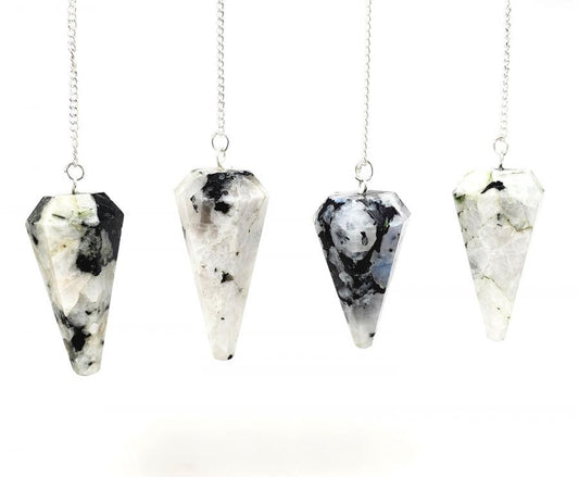 Rainbow Moonstone 6 Faceted Pendulum With Chain
