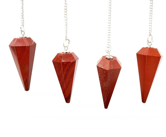 Red Jasper 6 Faceted Pendulum With Chain