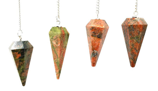 Unakite Jasper 6 Faceted Pendulum With Chain