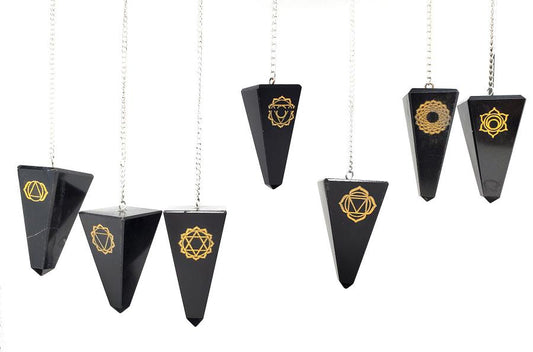 Black Agate Chakra Symbol Pendulum