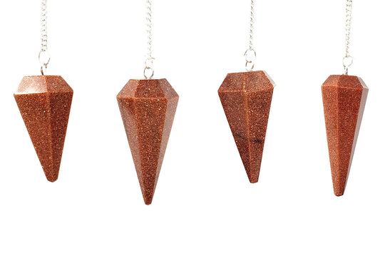 Red Goldstone 6 Faceted Pendulum With Chain