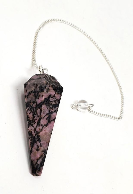 Rhodonite 6 Faceted Pendulum With Chain