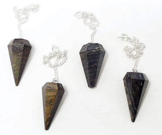 Bronzite 6 Faceted Pendulum With Chain