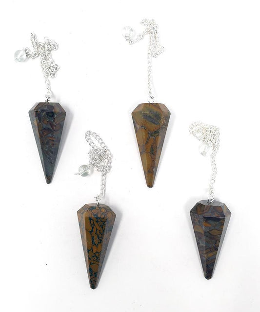 Bamboo Jasper 6 Faceted Pendulum With Chain