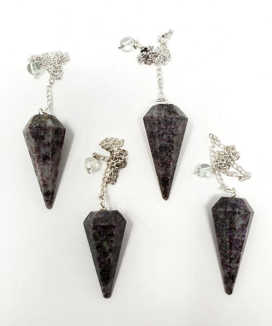 Ruby Feldspar 6 Faceted Pendulum With Chain