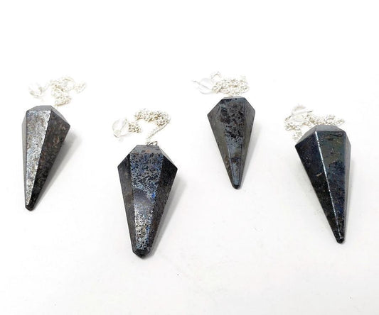 Hematite 6 Faceted Pendulum With Chain