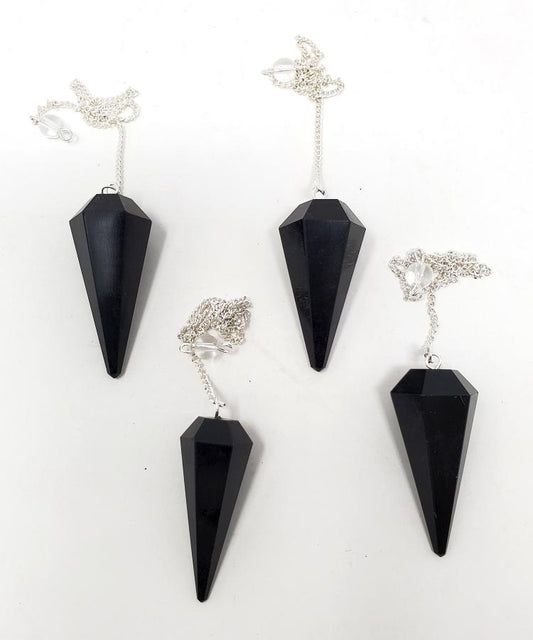 Black Obsidian Gemstone Pendulum with Chain
