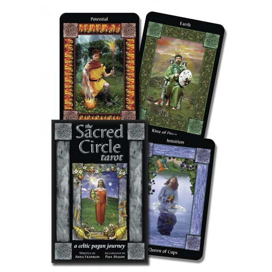 Sacred Circle Tarot by Anna Franklin & Paul Mason – 78-card deck inspired by Celtic Pagan traditions, featuring original photography and artwork, with a focus on sacred sites and symbols of Britain and Ireland, accompanied by an 80-page guidebook.
