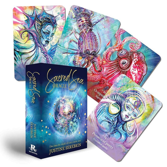 Sacred Sea Oracle by Justine Serebrin – a mystical 44-card deck featuring sea mystical imagery for emotional wisdom and depth.
