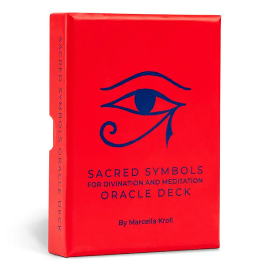 Sacred Symbols Oracle Deck by Marcella Kroll – 50-card deck featuring sacred symbols like the Eye of Horus, Pentacle, and Ankh for divination and meditation.

