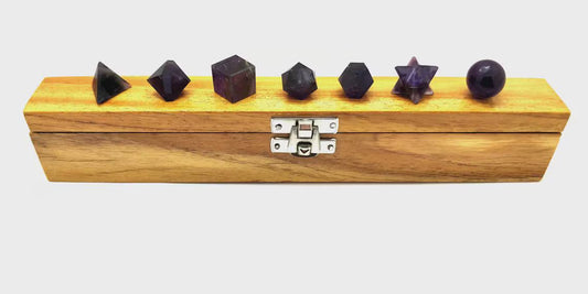 Amethyst Platonic Sacred Geometry Set in Solid Wood Box