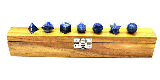 Lapis Lazuli Platonic Sacred Geometry Set in Solid Wood Box