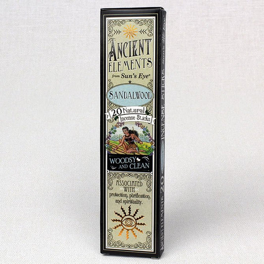 Sun's Eye Ancient Elements Sandalwood incense - front box of 20 natural sticks