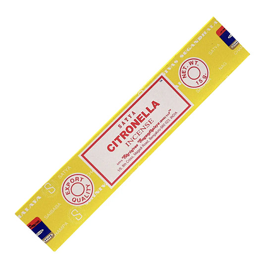 Satya Citronella Hand Rolled Incense Sticks – fresh citronella scent in hand rolled form to refresh and energize your space.
