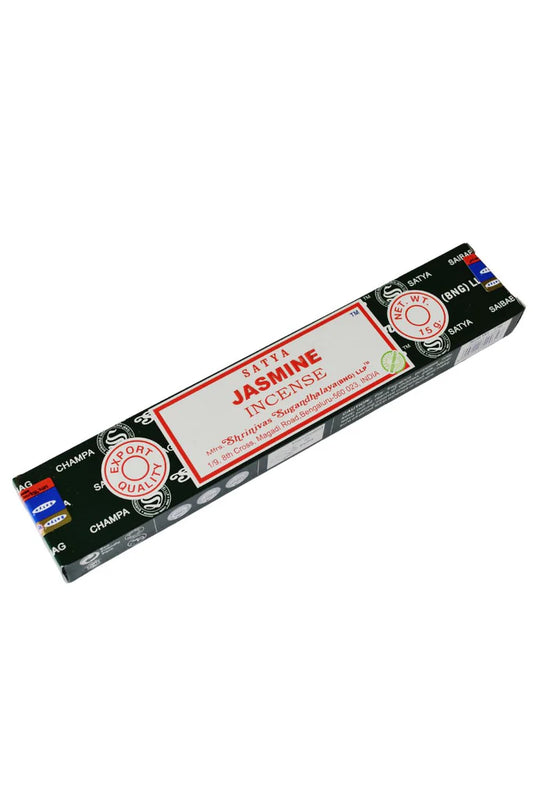 Satya Jasmine Hand Rolled Incense Sticks – delicate jasmine fragrance in hand rolled form for a soothing atmosphere.
