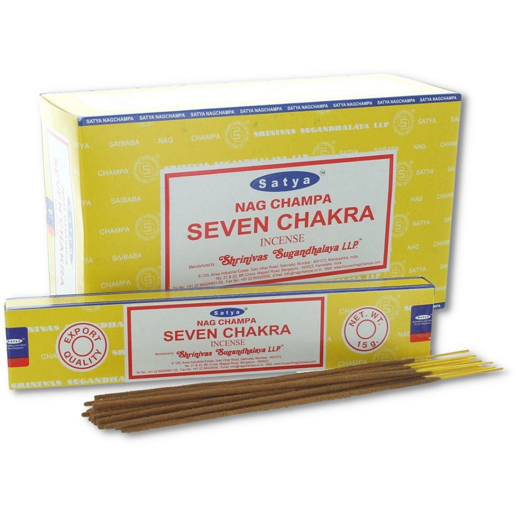 Satya Hand Rolled Seven Chakra Incense Sticks - Satya incense sticks, product packaging