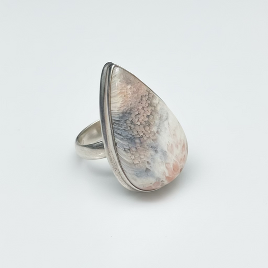 Scolecite Orange Sterling Silver Ring size 6 – vibrant orange crystal jewelry from Brazil known for energy cleansing and spiritual growth.
