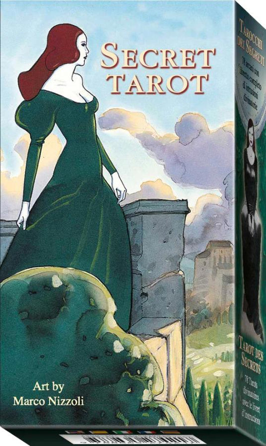 Secret Tarot by Marco Nizzoli – A mysterious 78-card tarot deck with expressive, sensual art that explores the hidden realms of intuition and emotion. Illustrated by Marco Nizzoli and published by Lo Scarabeo.
