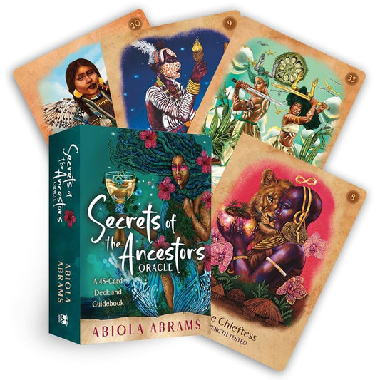 Secrets of the Ancestors Oracle by Abiola Abrams – a spiritually guided oracle deck tapping ancestral wisdom in a vibrant, illustrated format.
