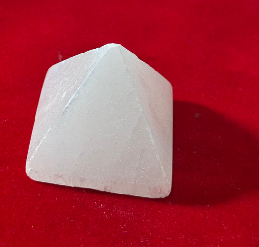 Selenite Morocco Pyramid Shaped Crystal Tumbled – polished pyramid-shaped selenite from Morocco, ideal for spiritual cleansing and energy work.
