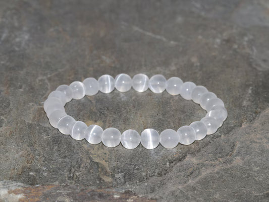 Selenite Cats Eye 6mm Round Beaded Bracelet