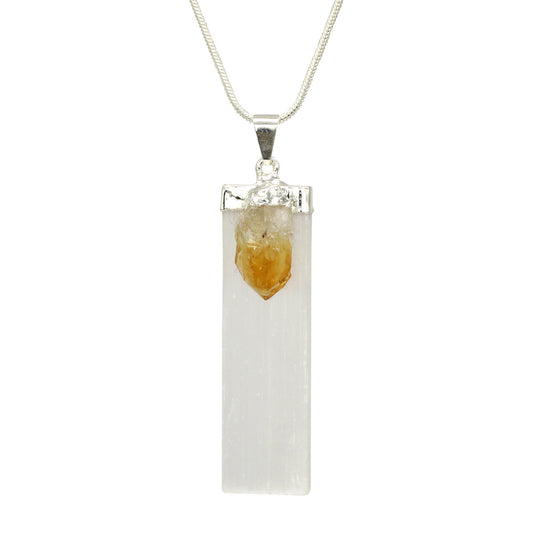 Selenite Blade with Citrine Point Natural Silver Plated Pendants