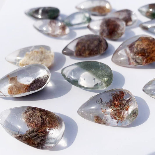 Shamanic Garden Quartz Lodolite Teardrop Cabochon #A
