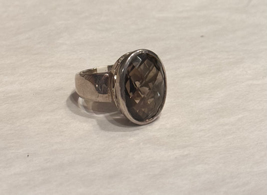 Smoky Quartz Sterling Silver Ring size 8.5 – grounding crystal jewelry known for protection, detoxification, and calming energy.
