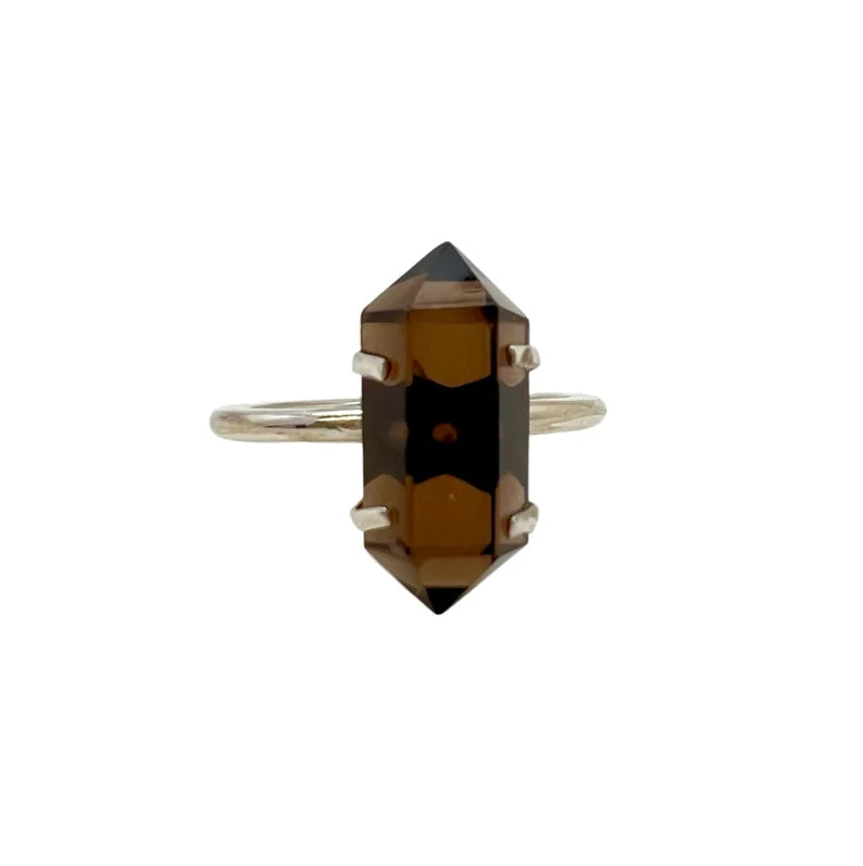 Smoky Quartz Double Terminated Point .925 Sterling Silver Ring