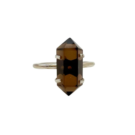 Smoky Quartz Double Terminated Point .925 Sterling Silver Ring