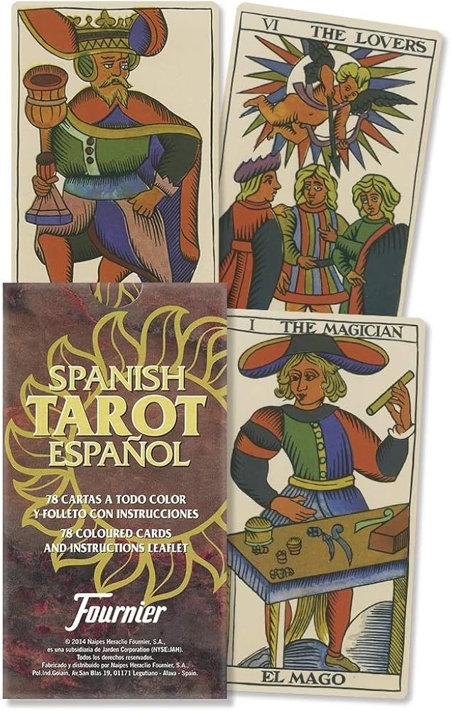 Spanish Tarot Deck by Lo Scarabeo – 78-card deck with classical bold artwork inspired by 18th-century Liguria-Piedmont woodblock prints, including a multilingual instruction booklet.
