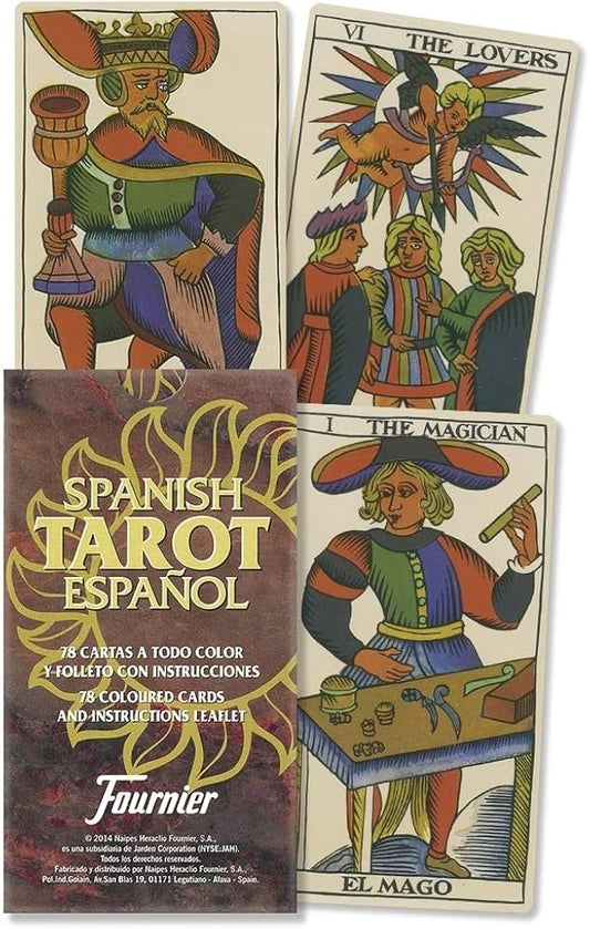 Spanish Tarot Deck by Lo Scarabeo – 78-card deck with classical bold artwork inspired by 18th-century Liguria-Piedmont woodblock prints, including a multilingual instruction booklet.
