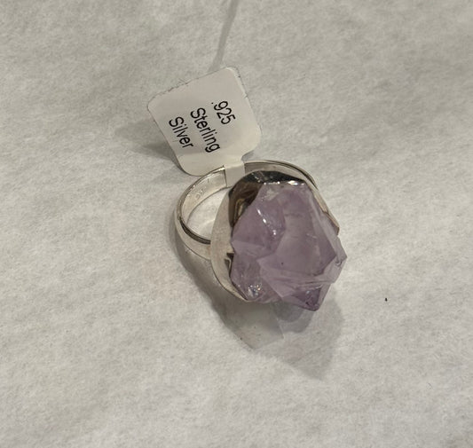 Spirit Amethyst Sterling Silver Ring size 8 – calming purple crystal jewelry promoting spiritual insight and tranquility.
