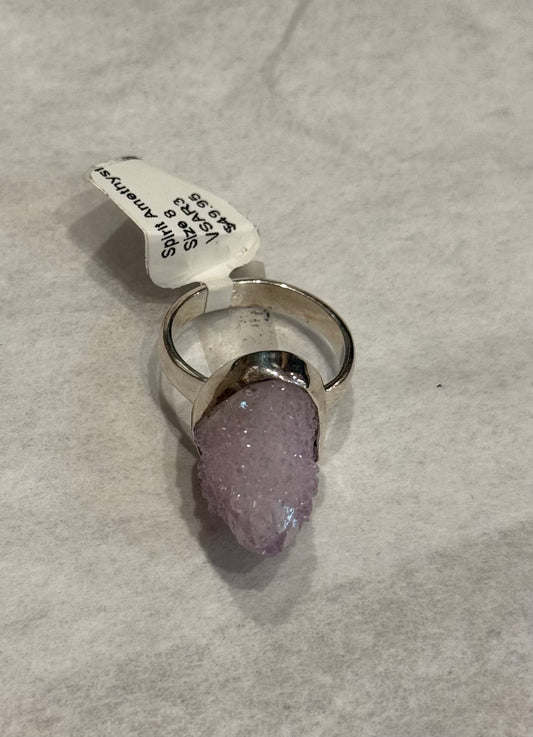 Spirit Amethyst Sterling Silver Ring size 8 – calming purple crystal jewelry promoting spiritual insight and tranquility.
