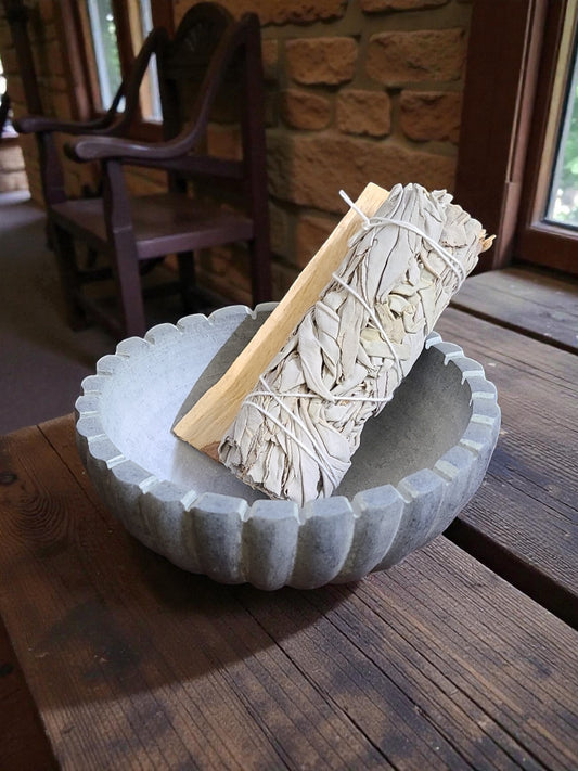 Carved Stone Ritual & Smudge Bowl - 5" Diameter