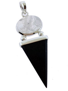 Black Tourmaline Moonstone Sterling Silver Pendant
