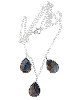 Labradorite 3 Stone Sterling Silver Necklace