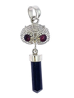 Black Tourmaline Point Garnet Owl Face Sterling Silver Pendant