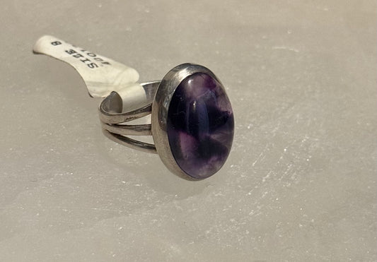 Star Amethyst Sterling Silver Ring size 8 – unique star-shaped purple crystal jewelry symbolizing spiritual insight and protection.
