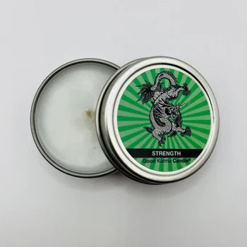 Strength Good Karma Candle 4oz – intention candle for courage, resilience, inner power, and positive energy.
