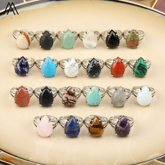 Gemstone 13x18mm Teardrop Adjustable Rings - Style #16