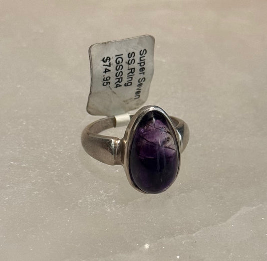 Super Seven Sterling Silver Ring size 8 – powerful multi-crystal jewelry known for spiritual growth, healing, and energy amplification.
